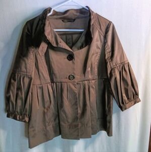 PZARA Woman Satin Peplum Jacket Button Front Brown M